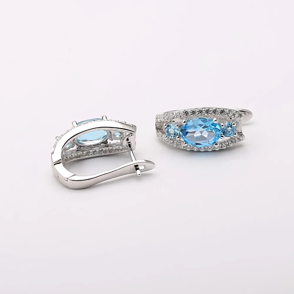 Gem's Ballet 925 Sterling Silver Earrings Gemstone Classic Natural Blue Topaz Stud Earrings For Girlfriend Fine Jewelry