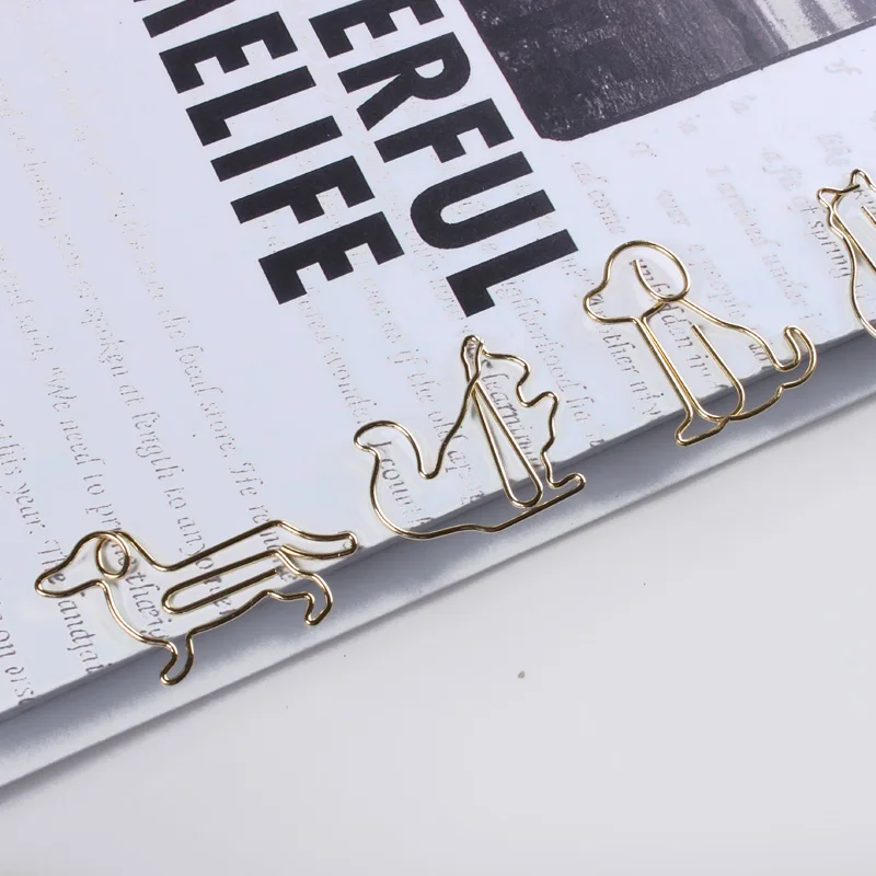 Golden Dog clip Animal paperclips Cartoon Paper clips Creative Customization Special-shaped Gold Paper Clips Kawaii Stationery