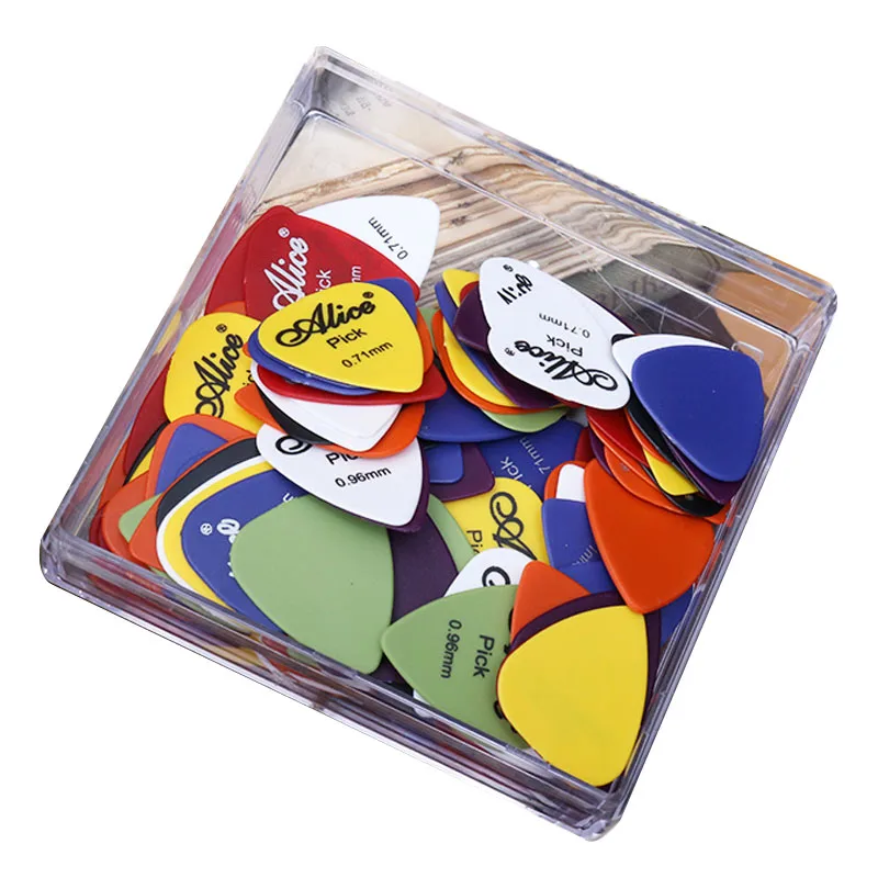 100pcs Alice Non-slip ABS Guitar Picks Plectrum Gauge 0.58/ 0.71/0.81/ 0.96/1.20/ 1.50mm Color Random Guitar Parts Accessories