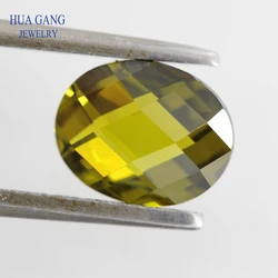 Peridot CZ Stone Oval Shape Double Checkerboard Synthetic Gems Cubic Zirconia For Jewelry Size 3x5~13x18mm
