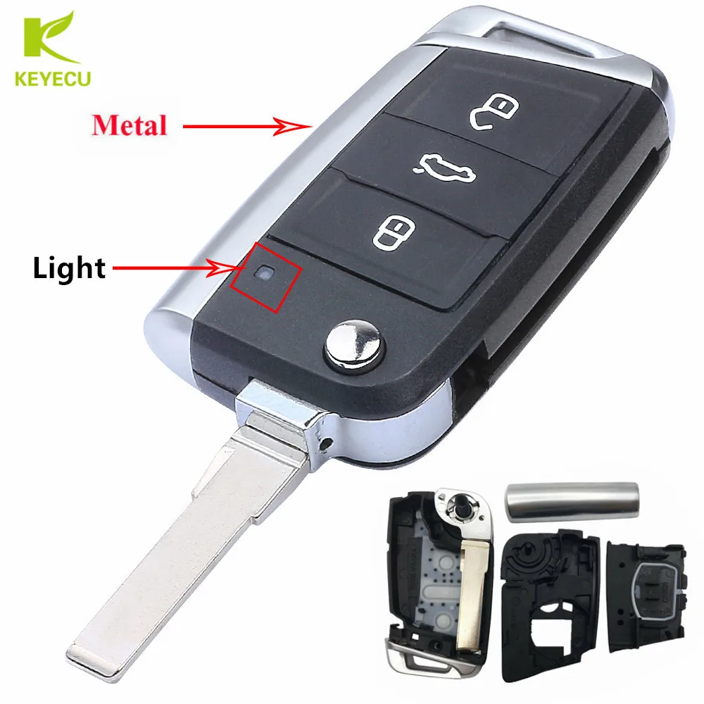 KEYECU Replacement 3 Buttons Modified Folding Flip Remote Car Key Cover Case Shell For V*W Golf 7 G*TI MK7 Skoda Octavia A7 Seat