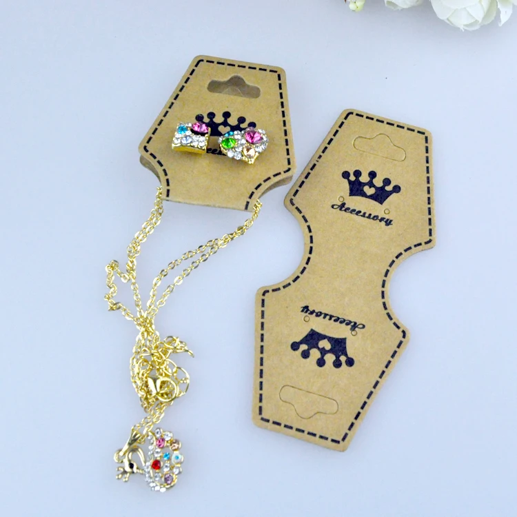 No Logo Necklace Display Cards 200pcs/lot Brown Paper Necklace Display Packaging Card Tags With Crown Design