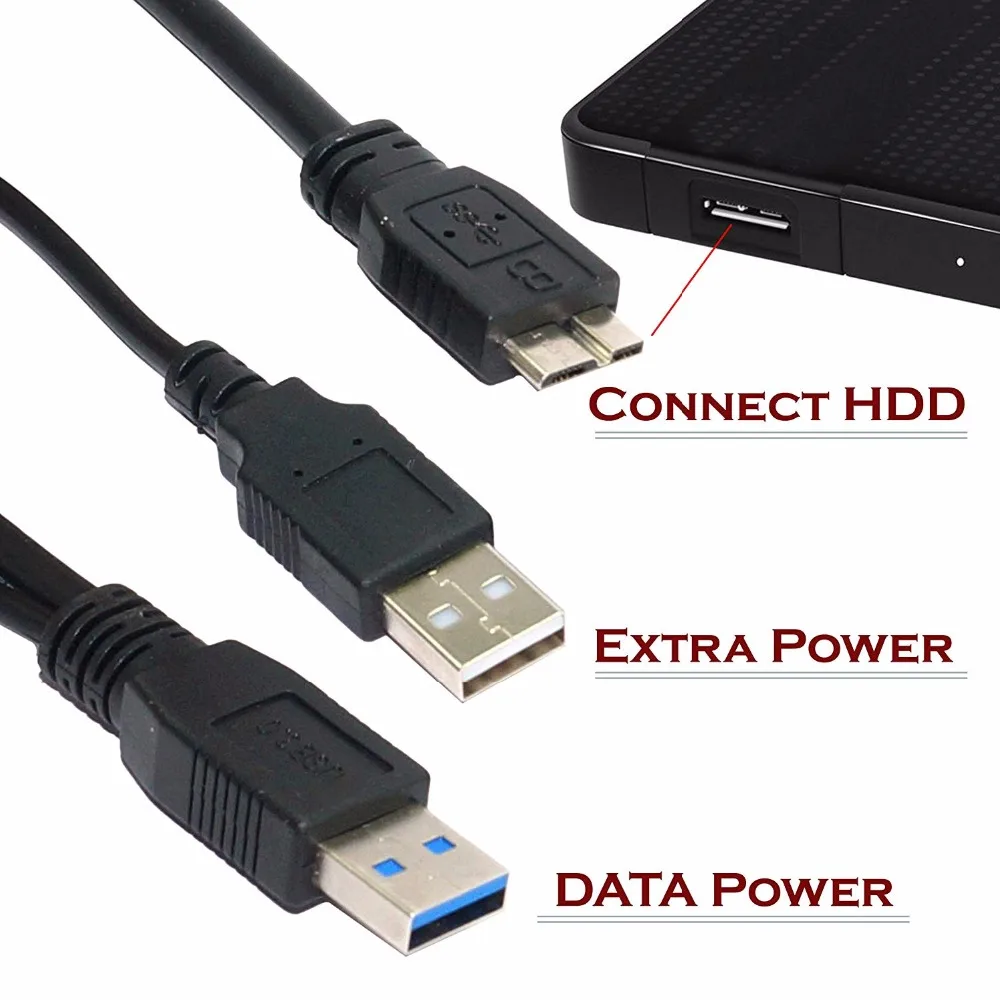 50CM USB 3.0 Dual Power Y Shape 2 X Type a to Micro B high speed upto 5 Gbps data transfer cable for External Hard Drives