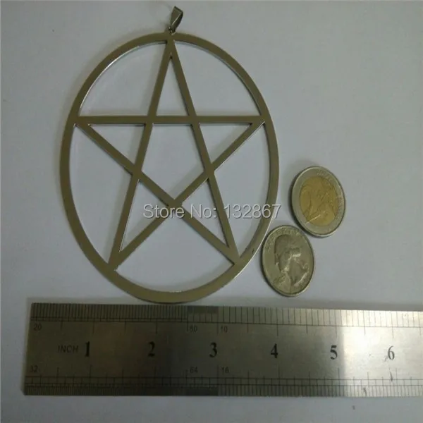 Super Large Stainless Steel   pentagram satanic symbol Satan worship Pendant Necklace 100mm with 24\'\' ball chain