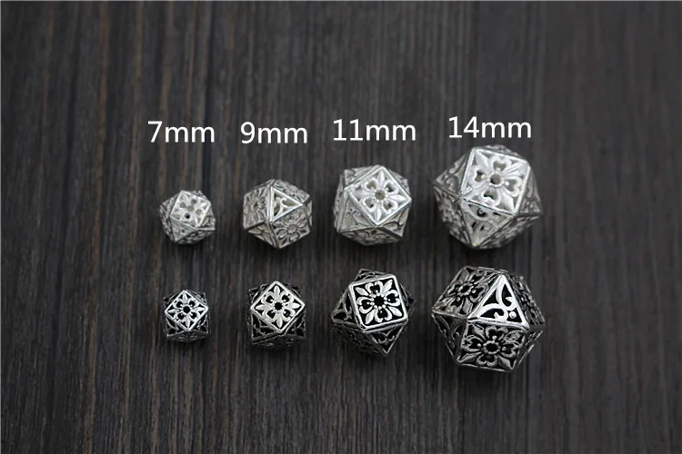 1pc 100% 925 Sterling Silver Vintage Hollow Flower Space Beads Craft Handmade Charm S925 Silver Loose Beads DIY Jewelry Making