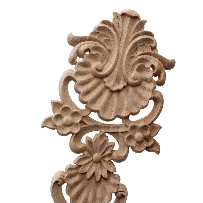VZLX Wall Classical Vertical Antique Decorative Long Carved Flower Wood Appliques Onlays For Frame Wholesale Garden Furniture