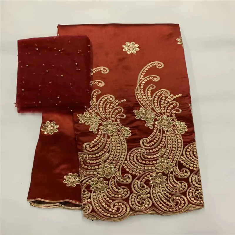 

red gold African George Lace Fabric Sequined Embroidered Silk Lace For India Women Wedding Dress Material Sequins George Laces