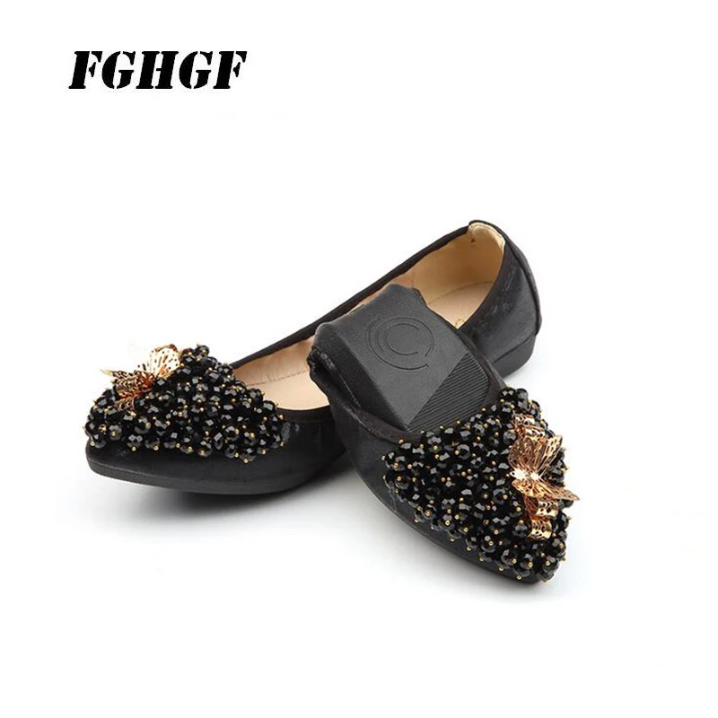 Women Shoes Spring And Autumn New Water Drill Egg Roll Single Shoes Women Flat Casual Shoes Beans Large Size 31-45 High Quality