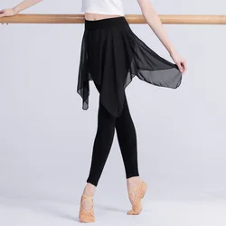 Leggings profesionales de Ballet para niñas y mujeres, pantalones de entrenamiento de Ballet con falda de gasa, pantalones de gimnasio para Fitness, negro