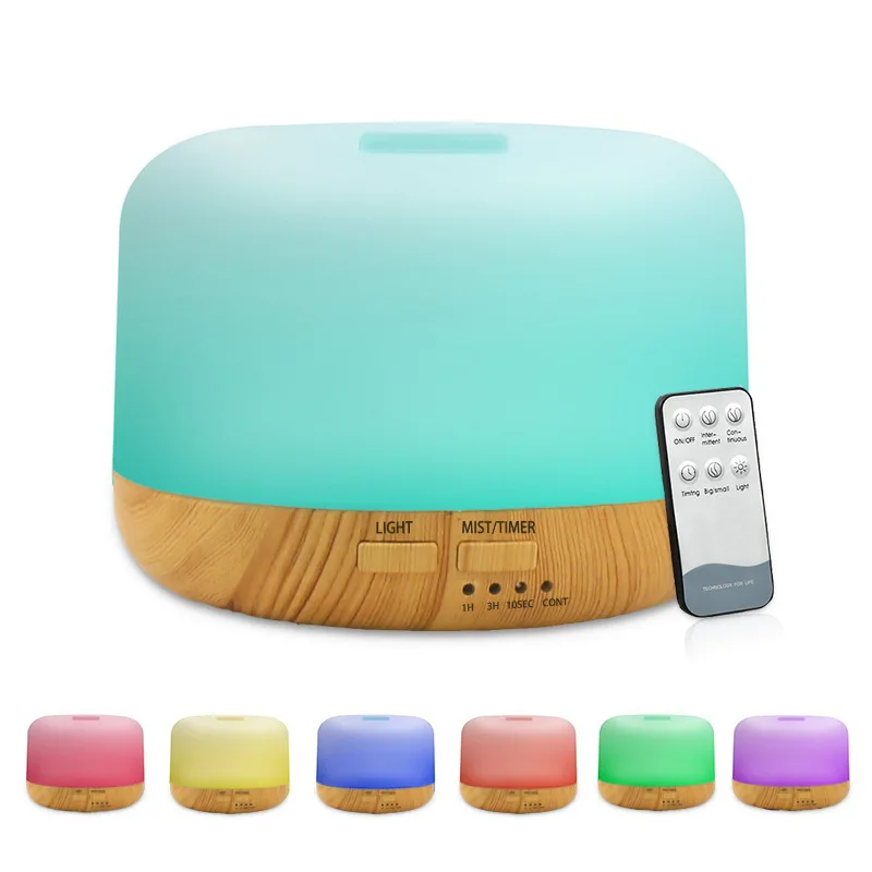 300ML Aroma Diffuser Wood Grain Essential Oil Aromatherapy Difusor Humidifier with Remote Control for Home Office 7 Colors Light