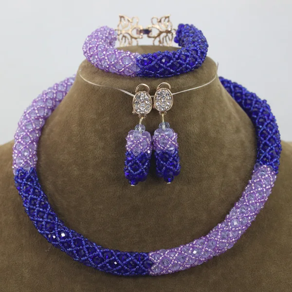 Choker Necklace Set Cheap Blue/Lilac Beads Fashion Rope African Jewelry Set Christmas Free ShippingABH097