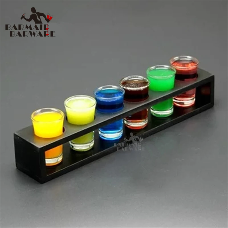 Lead Free Glass 6 PCS Bullets Cup Shot Thick Bottom Swallow A Cup Suit Bar Drinking Utensils Suit With Wine Glasse Frame