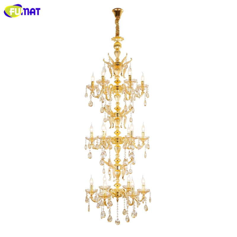 

FUMAT K9 Crystal Pendant Lights Gold body with Crystal Pendants Lightings For Hotel Lobby LED Stair Crystal Large Pendant Lamps