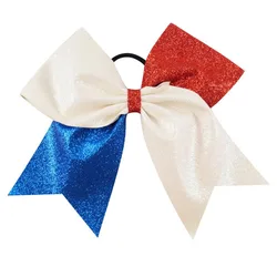 2pcs/lot 7'' 4th July Kids' Printing Patchwork Patriotic Cheerbow with Elastic  Ponytail Ribbon Cheerleading Bows for Girls