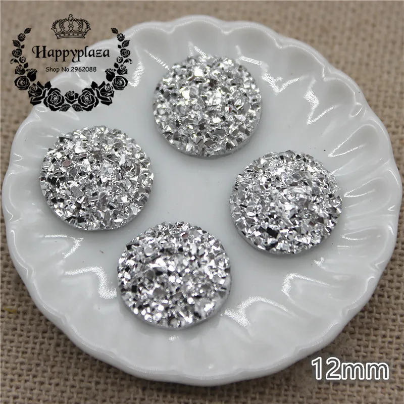 100 sztuk 12mm serce/okrągły błyszczący czarny AB/srebrny kamień druza powierzchni żywicy Rhinestone Flatback Cabochon DIY akcesoria rzemieślnicze