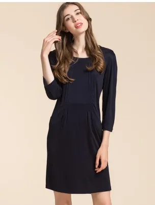 

2020 Silk dress summer new large size temperamental round collar seven-sleeve silk knitted medium length dress