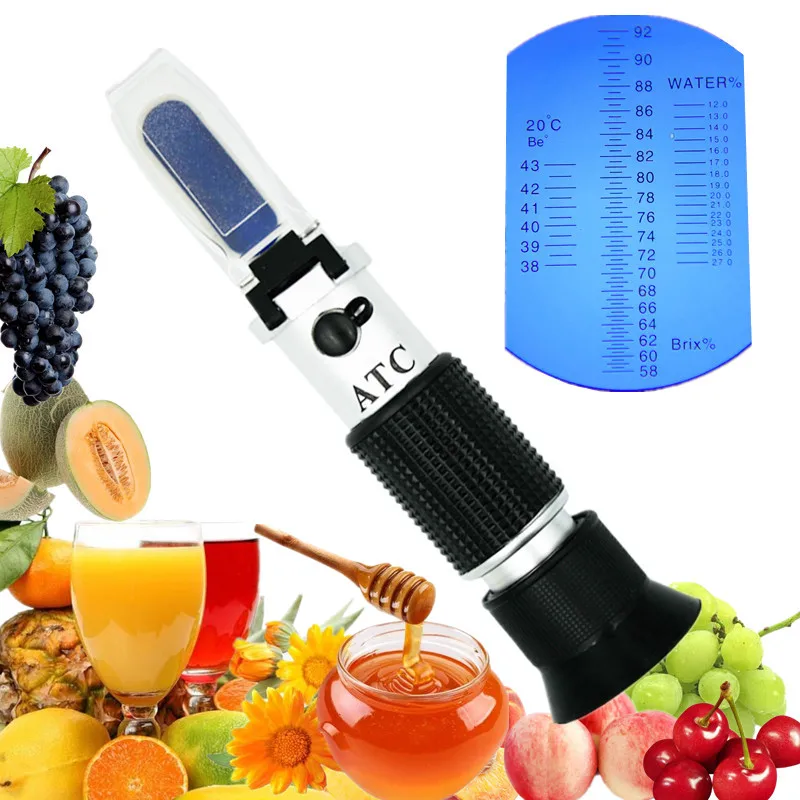 RHB-90ATC 58-90% brix sugar Refractometer baume water content tester beekeeper Honey beer Sugar Brix Meter Hand held honey 60%of