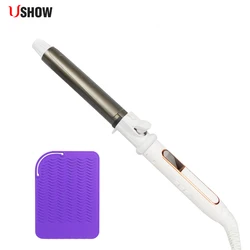 Ushow Curling Iron with Tourmaline Ceramic Technology and Digital Controls with Heat Resistant Silicone Mat