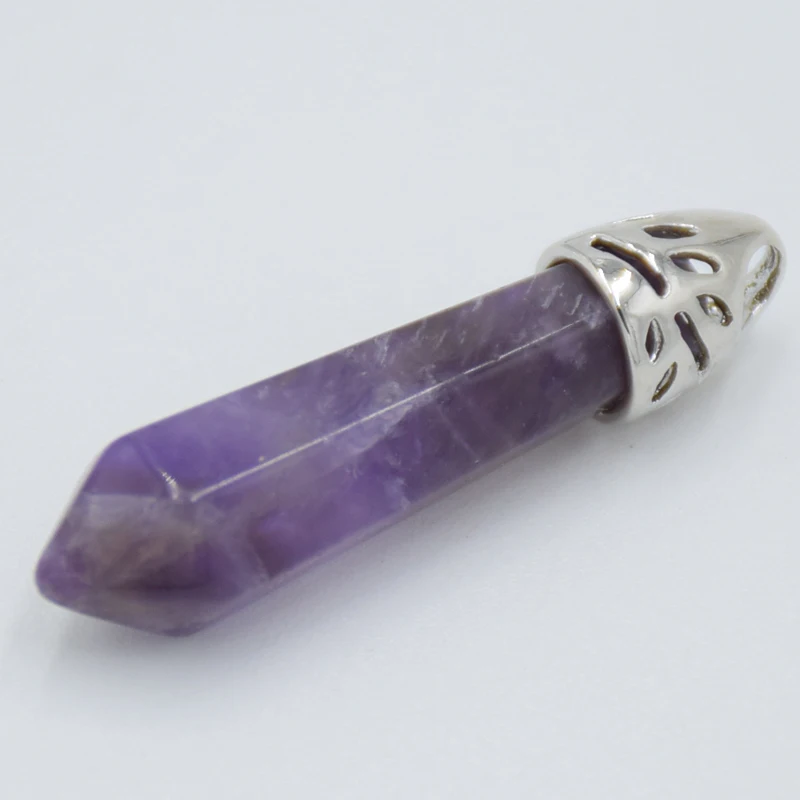 Mix-Stone Natural Pink Crystal lapis lazuli Black Onyx Hexagon Column Faceted Bead Charm Necklace Pendant  Jewelry Accessories