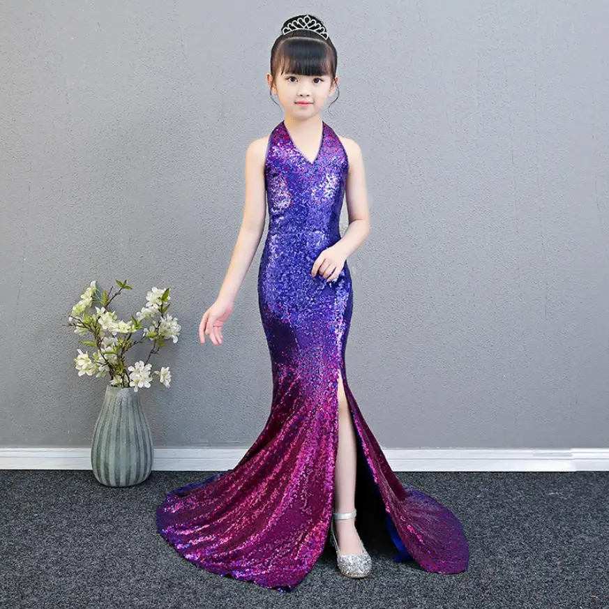 

Girls Sequin Mermaid Dress 2022 New Gradient Children's Catwalk Gown Birthdays Party Dress Modis Kids Clothes Vestidos Y1548