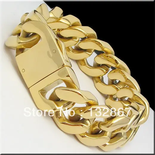 155g Heavy STAINLESS STEEL CUBAN CURB LINK GOLD BRACELET 9