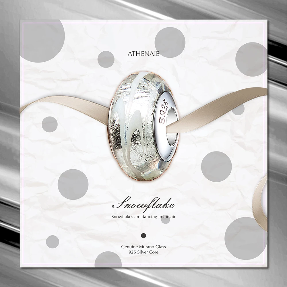 ATHENAIE 925 Silver Core Silver White Stripe Murano Glass Charms Beads Fit European Bracelets Gift For Wife,Girlfriend,Women