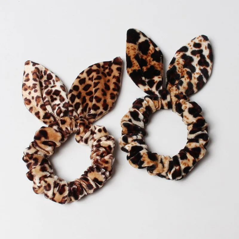 2pcs/lot Rabbit Ears Velvet Scrunchies Leopard Print Hair Band Hair Accessories Elastic Hair Tie For Women Girl Rubber Band