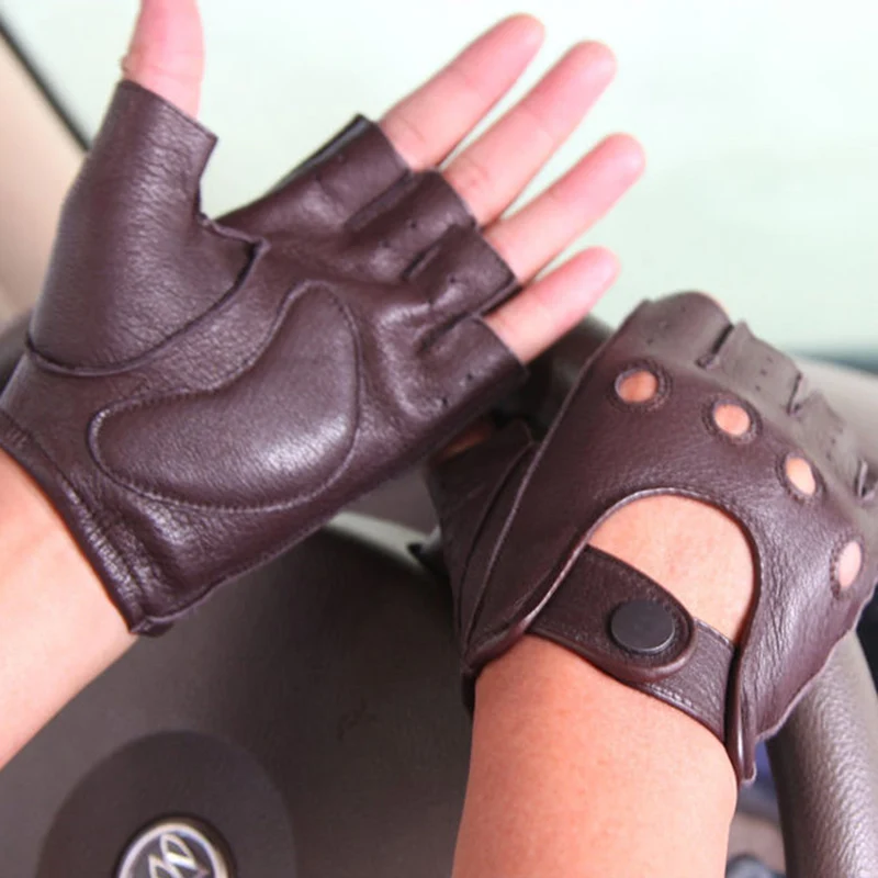 High Quality Man's Half Finger Gloves Latest Spring Summer Anti-Slip Breathable Leather Driving Fitness Gloves Male M044W1