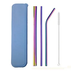 5Pcs Colorful 304 Stainless Steel Straws Set Box Reusable 12mm Milkshake Drinking Straw Bent Metal Straw with Cleaner Brush