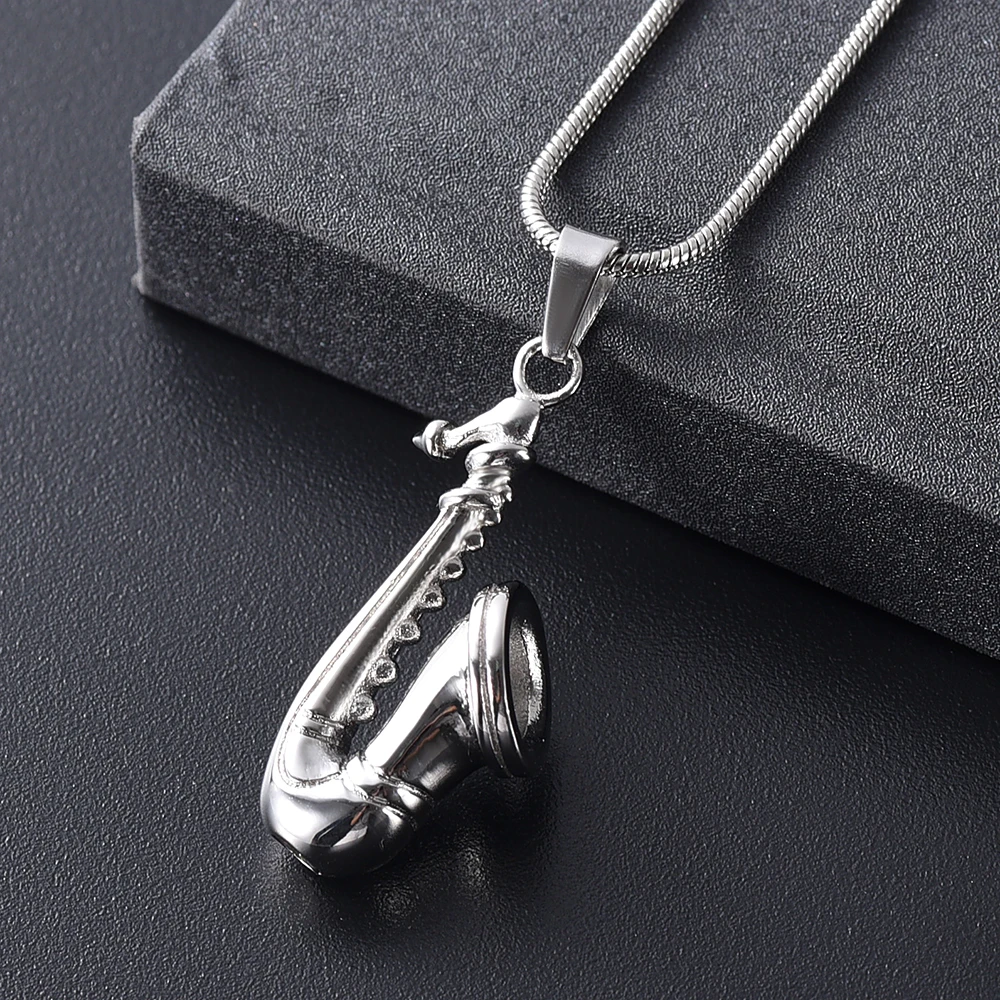 Musical Instruments Cremation Jewelry Necklace 316L Stainless Steel Saxophone Keepsake Memorial Urn Necklace