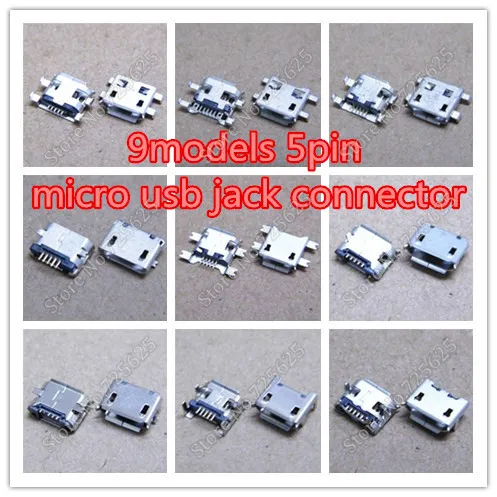 

9 models 180 pcs 5Pin Micro USB jack female socket Charing Connector for Smart Phone Tablet PC Mini Pad