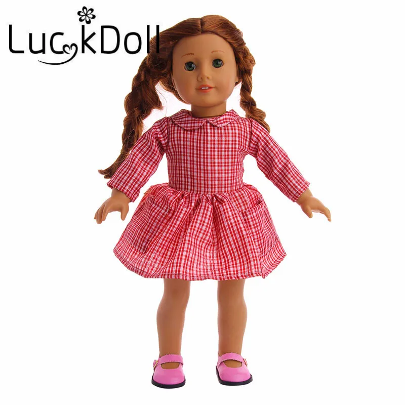 New Arrival Red Plaid Dress for 18-Inch American Doll, Best Gift for Children