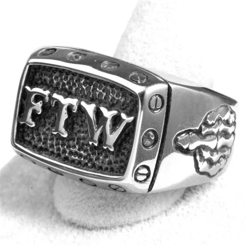 FTW letters Men\'s stainless steel ring, punk domineering titanium steel ring FTW letters