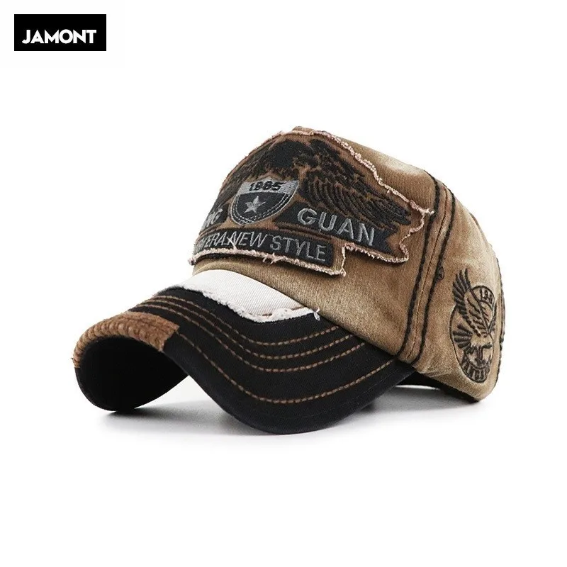 JAMONT Men's Retro Washed Baseball Cap Fitted Cap Snapback Hat for Men Bone Women Gorras Casual Casquette Letter Black Cap