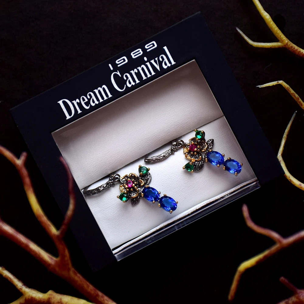 DreamCarnival 1989 New Arrived Flower Style Drop Earrings for Women Blue Zirconia Anniversary Party Chic Jewelry Hot Pick WE3877