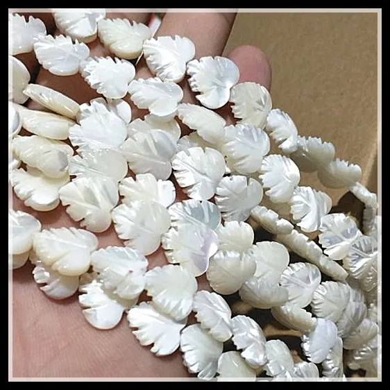 34PCS White Shell Strings Saltwater Mother Of Pearls Carving Leaf Size 12MM Shell Beads Accessories