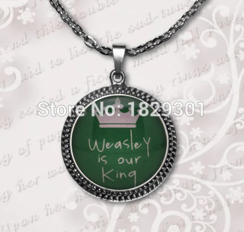 Top Fashion Collares Collier Maxi Necklace Slytherin Colours Weasley Is Our King Pendant Draco Malfoy Necklaces Glass Dome HZ1