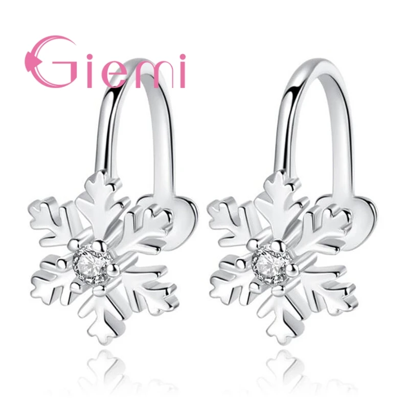 High-End Girls Winter Snowflake with Austrian Crystals Genuine 925 Sterling Silver Bridal Women Clip Earrings Accessories