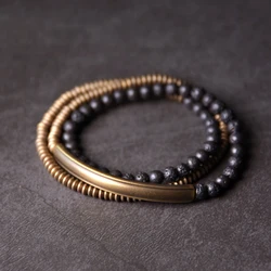 Metallic Brass Lava Stone Handmade Bracelet Multi Row Jewelry For Men Women Rock Street Hardwear Original Design Bangle