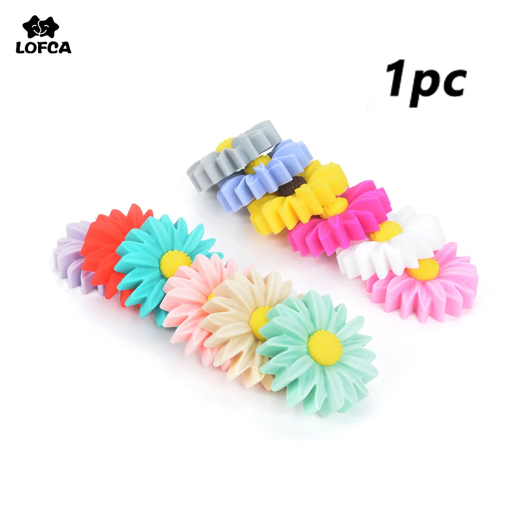 LOFCA Silicone Pacifier Clip Daisy Teether Flower 1PC Teething Soother Holder Baby Feeding Accessories Tools Silicone beads