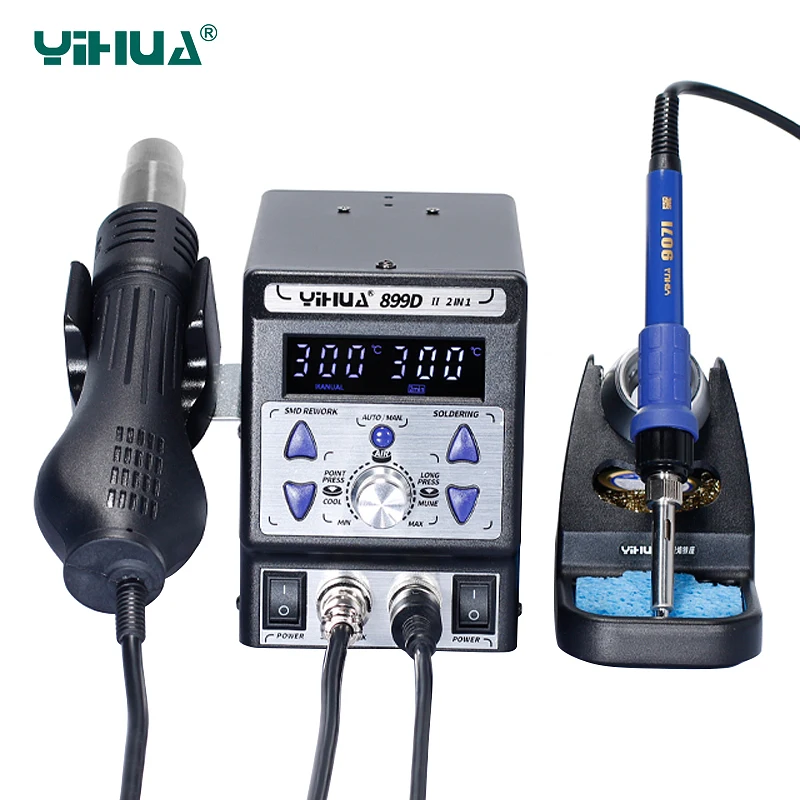 

YIHUA 899D II 2 in 1 Rework Station 720W Soldering Station SMD Hot Air Gun 60W Soldering Iron BGA Welding Tool 8786D New Upgrade