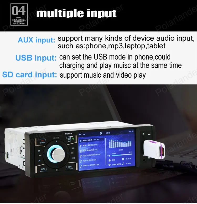 1 din car radio video player HD screen support Bluetooth/FM USB/SD AUX  4 inch mp5 stereo