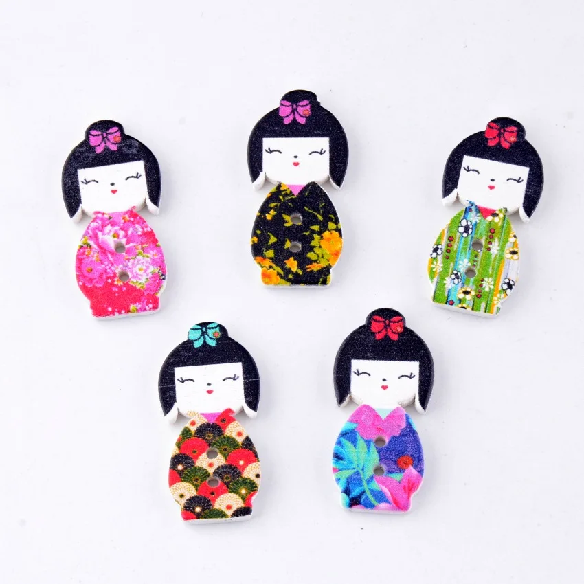 Free shipping -30PCs Random Mixed Lovely Dolls 2 Holes Wood Bakelite DIY Painting Sewing Buttons Scrapbooking 15-40mm