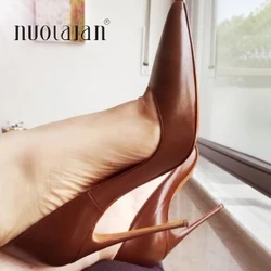 8/10/12cm Heel Height Women Shoes Brown Color Women High Heels 2019 Fashion Pumps Office Lady Pointed Toe zapatos