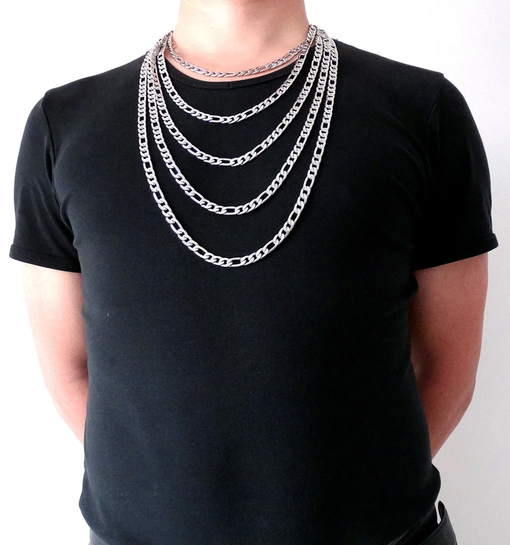 10mm 18\'\' - 36\'\' inches Customize Length Mens High Quality Stainless Steel Necklace Figaro Chain Fashion Punk Jewerly