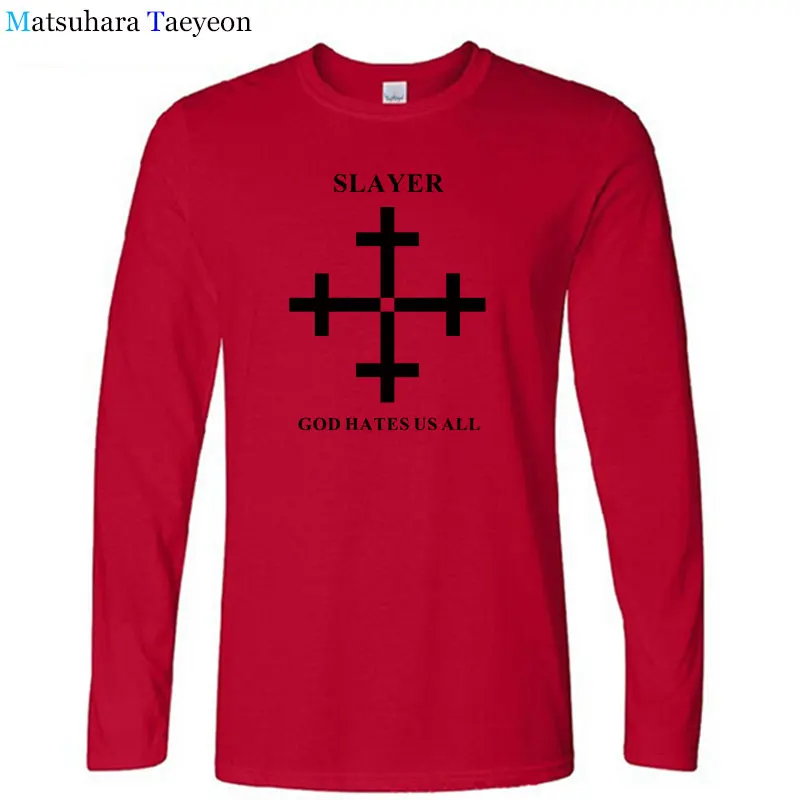 2018 New Slayer T Shirt Metal Band Men T-shirt Long Sleeve Cotton Muisc God Hates Us All T Shirts Men Tops Tee T156