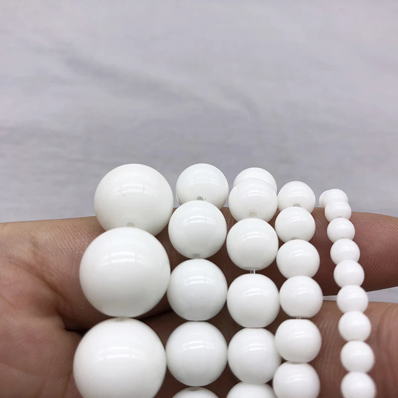 High quality Glass White porcelain Round Loose strand Beads 4/6/8/10/12mm Jewelry Making Bracelet Diy beads