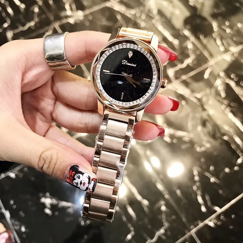 Cool Faceted Designer Women Rose Gold Watches Anti Fading Full Steel Wrist watch Personalized Inner Crystals Watch Waterproof