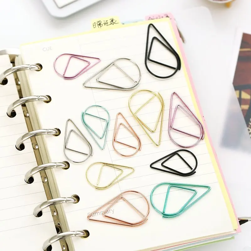30/50 Pcs/Set Metal Material Drop Shape Paper Clips Gold Silver Color Funny Kawaii Bookmark Office Shool Stationery Marking Clip