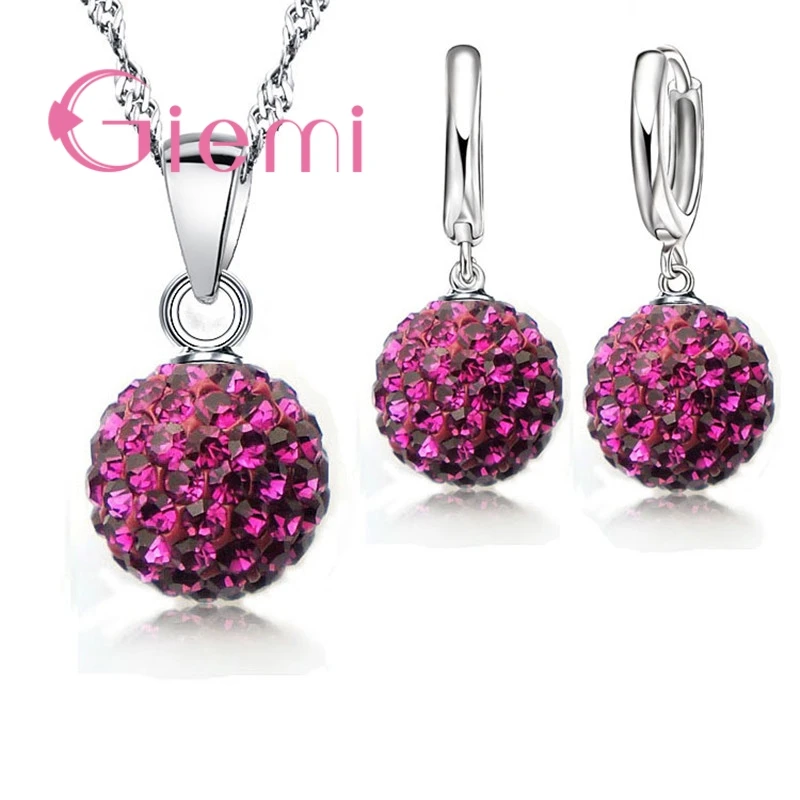 Big Promotion Jewelry Sets 925 Sterling Silver  Austrian Crystal Ball Lever Back Earring Pendant Necklace for Woman